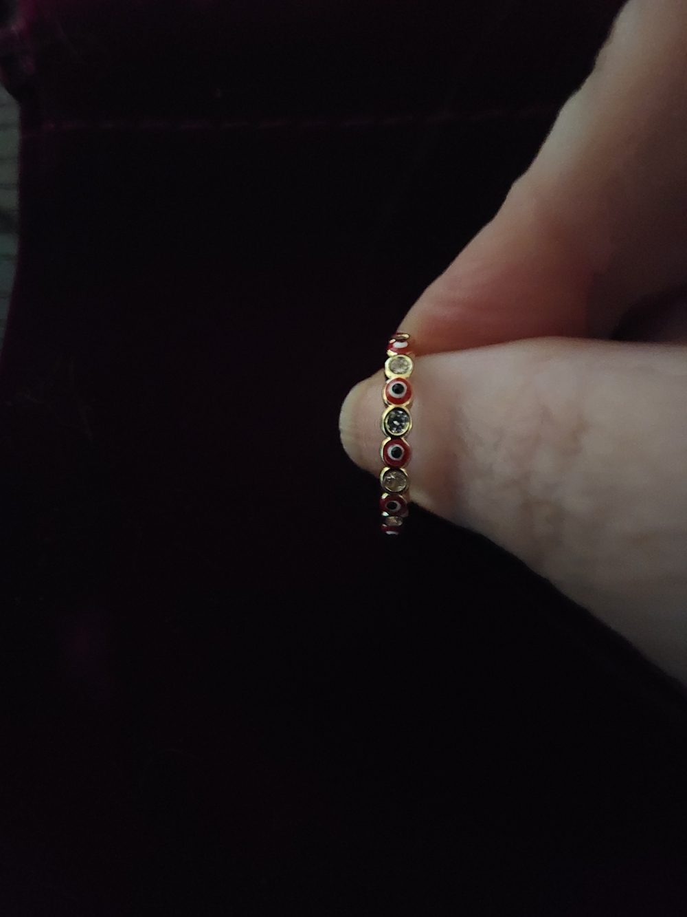 Gold Red Eye Beaded Stackable Ring - Picture 3 of 5